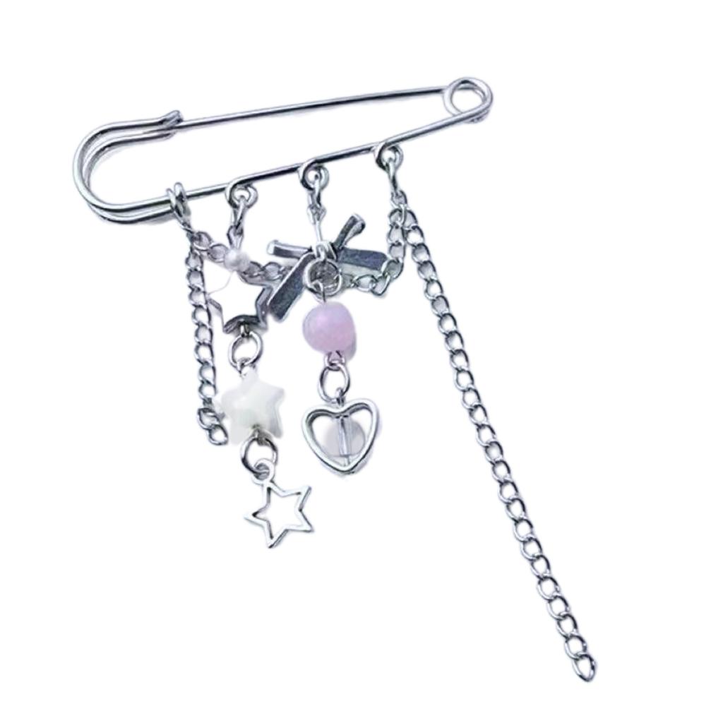 Handcrafted Star Pin Accessory Unique Star Bowknot Brooch with Exquisite Butterfly Chain Charm for Daily Wear Parties