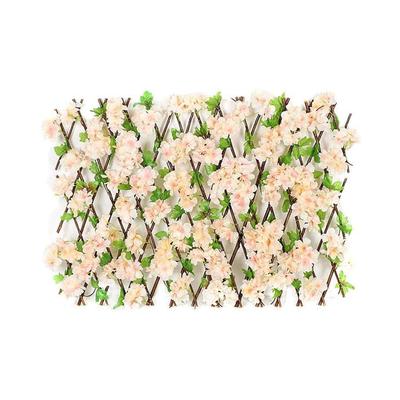 Wooden Retractable Fence Expanding Fence Hedge With Artificial Flower Leaves Garden Decoration