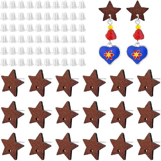 Oubaka 60pcs Wooden Earrings Posts for Jewelry Making Wood Earring Findings Wood Stud Earring Findings Trapezoid Wood Earring Studs with 100pcs Ear