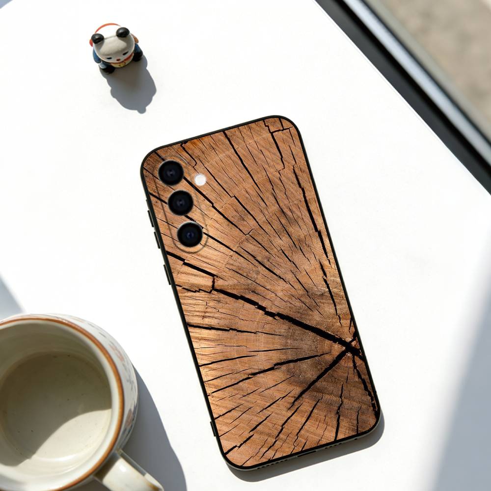 Natural Wood Phone Case Black Silicone Soft For Samsung Galaxy A73,A72,A71,A70,A53,A52,A51