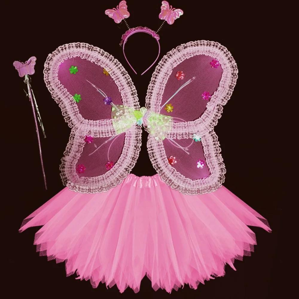 Simulation Butterfly Children Costume Props Princess Tutu Skirt Butterfly Skirt Suit Halloween Gift Headband Fairy Costume Set