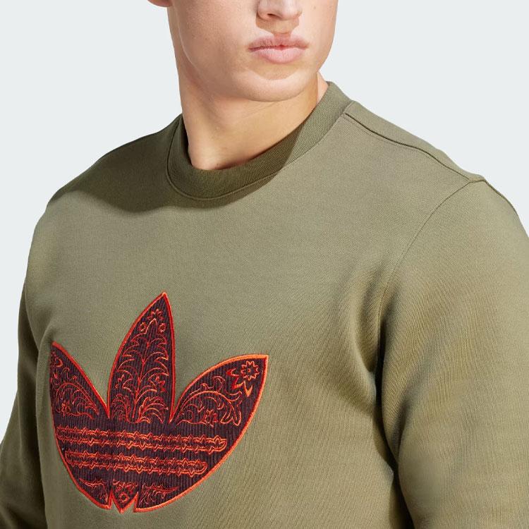 Adidas Originální manšestrová mikina s aplikací a potiskem loga pro muže Rockově olivově zelená IS5272