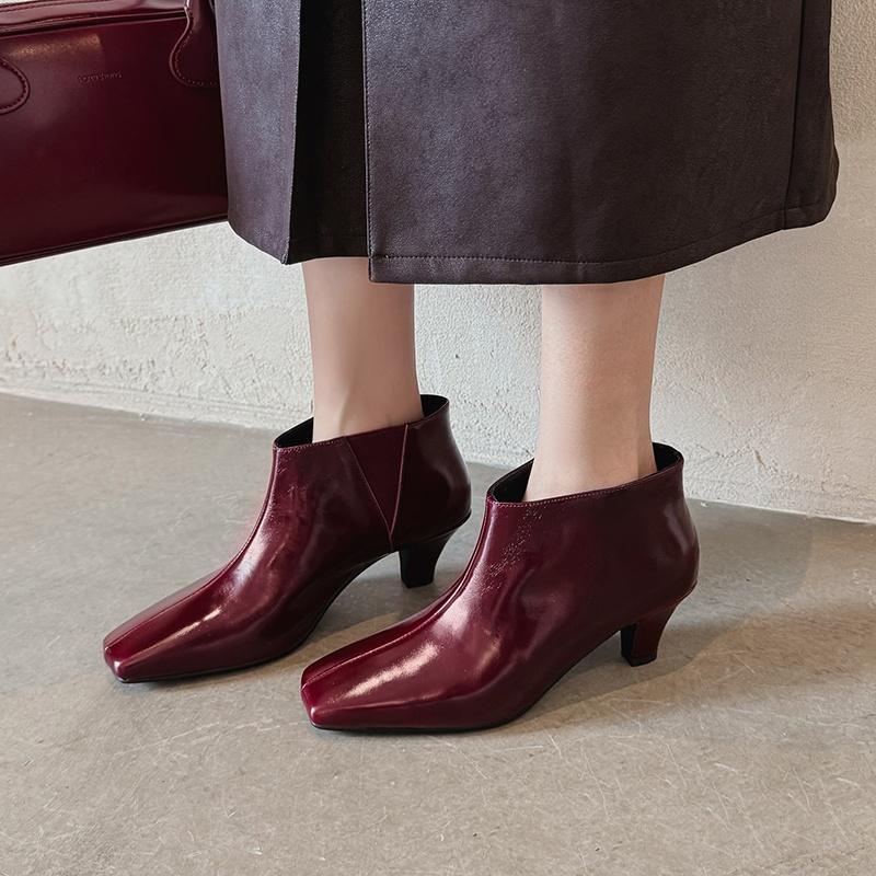 

Мода 2025 Осень/Зима Женские Ботинки Натуральная Кожа Женская Обувь Квадратный Носок Массивный Каблук Обувь Ботильоны Современные Челси Ботинки Каблуки 34