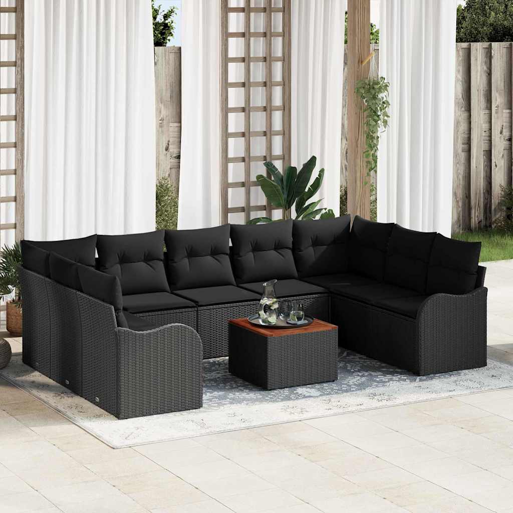 Garden Sofa Set with Storage 10 Pcs Black Poly Rattan