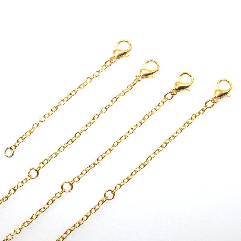 Set of 4 Alloy Gold and Silver Extension Chains for Jewelry: Necklace or Bracelet, Handmade Accessories in 5cm, 10cm, 15cm, and 20cm Lengths.