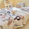 Winter Cartoon Printed Lamb Wool Blanket Thick and Warm Coral Fleece Blanket for Office Napping Fluffy Soft Plush Bedspread