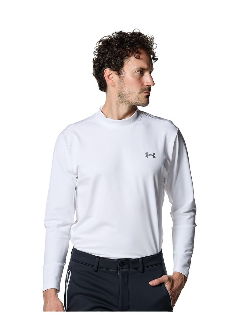 

UA Tricot Long Sleeve Mock Neck Shirt White Metallic Silver MD [Under Armour]