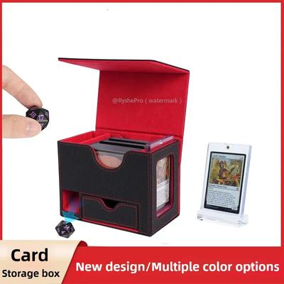 Card Deck Box with Dice Tray for MTG Cards120+ Card Storage Box Fits for TCG CCG PU Leather Strong Magnet Collectible Card Case