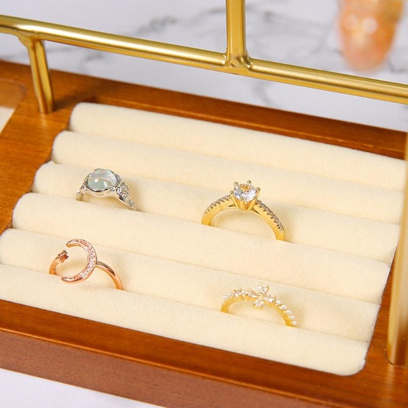 Organisateurs de bijoux élégants Support à colliers et boucles d'oreilles multicouches avec plateau en bois naturel pour la décoration de la maison