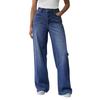 Damen High Waist Jeans Stretch Schlaghose Gerades Bein Locker Trendy Saum Denimhose