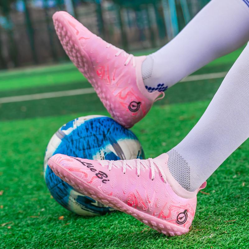 Men's High Top Football Boots Rubber Soft Sole Short Spikes Artificial Turf Leather Youth Children's Football Boots