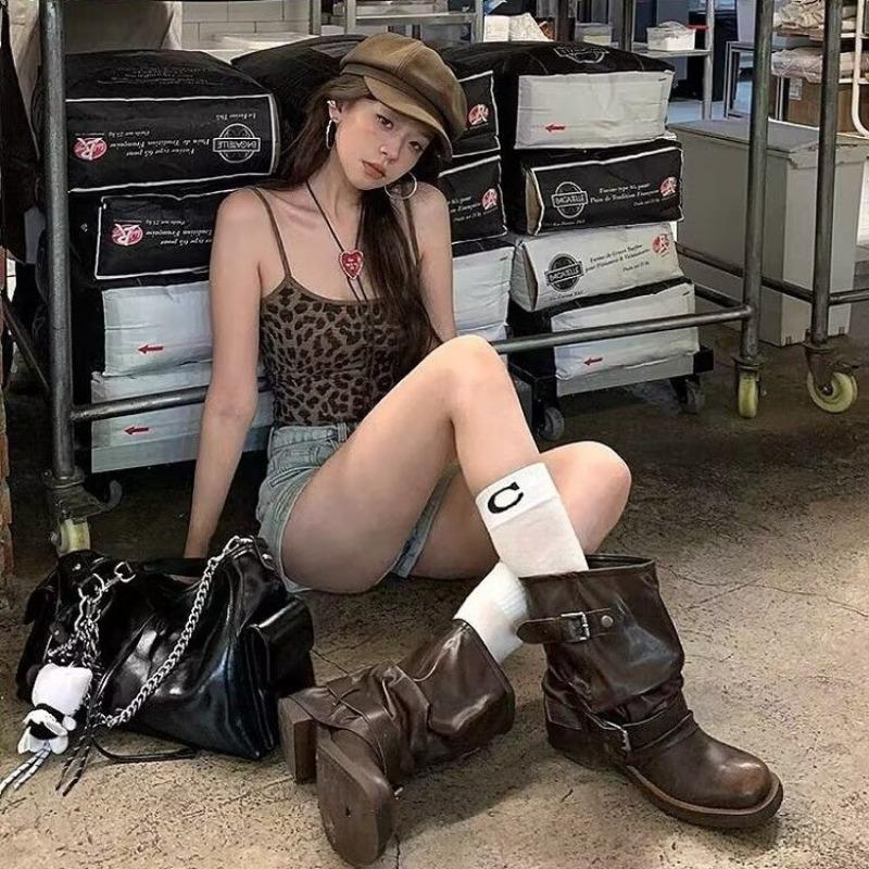 Fashion 2025 New Designer Women Ankle Boots Fashion Belt Buckle Shoes Thick Heel Women's Boots Street Style Morder Short Booties 63456