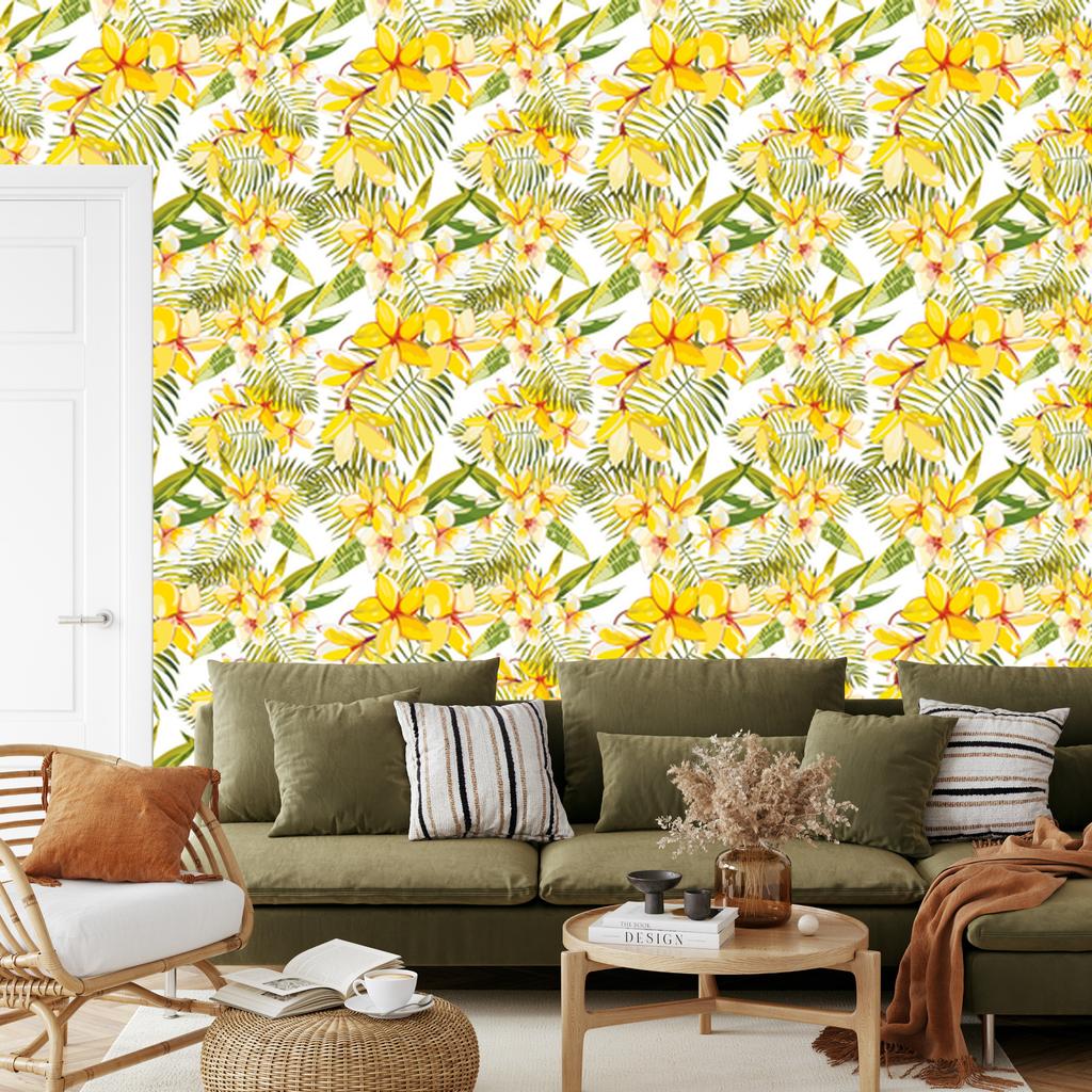 Wallpaper Flowers with Palm Leaves for Living Room and Bedroom 50x1000