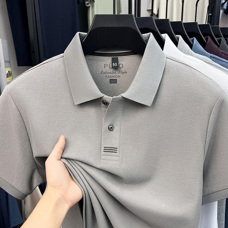 Summer100% Cotton Short Sleeve Men s Lapel Collar Slim Fit POLOMiddle-Aged & Young Casual T-Shirt Top M