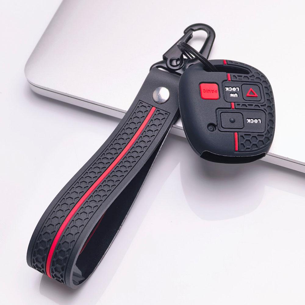 Silicone Key Fob Cover with Matching Wrist Strap for Toyota Camry Prado FJ Cruiser Previa RAV4, Fits Toyota Camry Cruiser RAV4, Protective Accessory