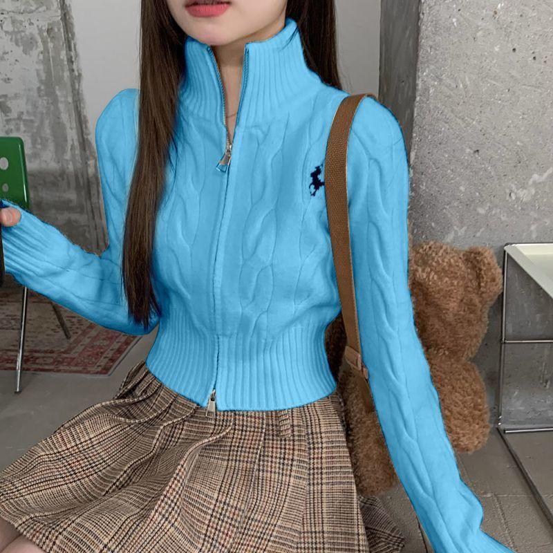 

Корейский Ретро Свитер Крупной Вязки Женский Короткий Вышитый Кардиган Осенняя Мода Одежда XXXL синий