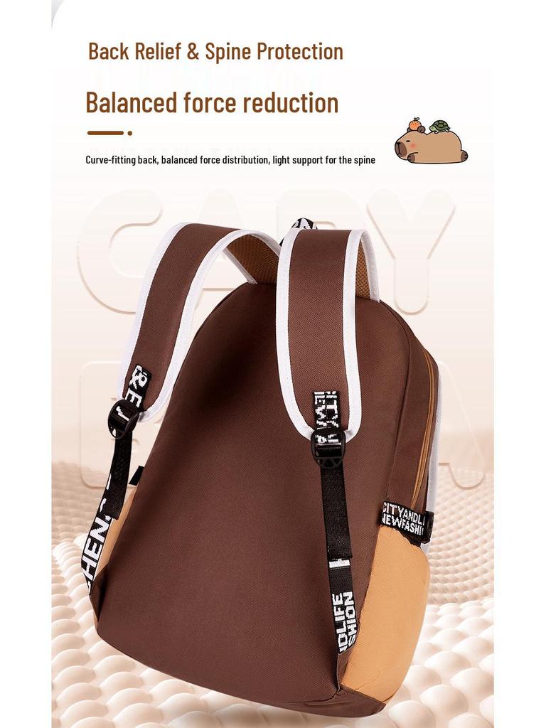 Ryggsäck med stor kapacitet och vattentät kapybara för barn - Lättviktig, ryggskyddande skolväska