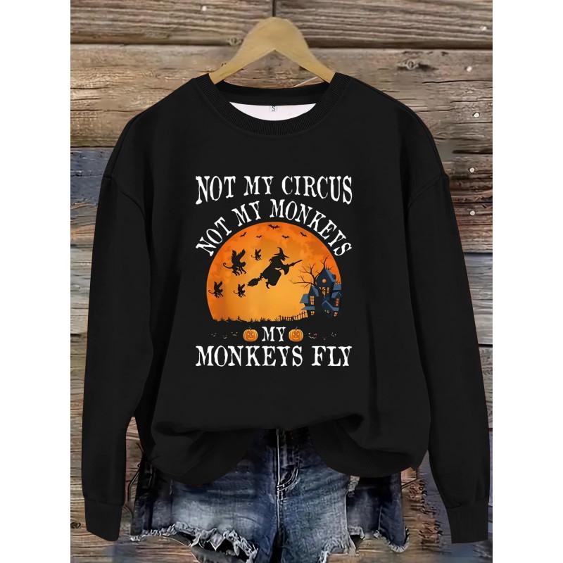 Womens Casual Long Sleeve Crewneck Halloween Print Pullover Sweatshirt