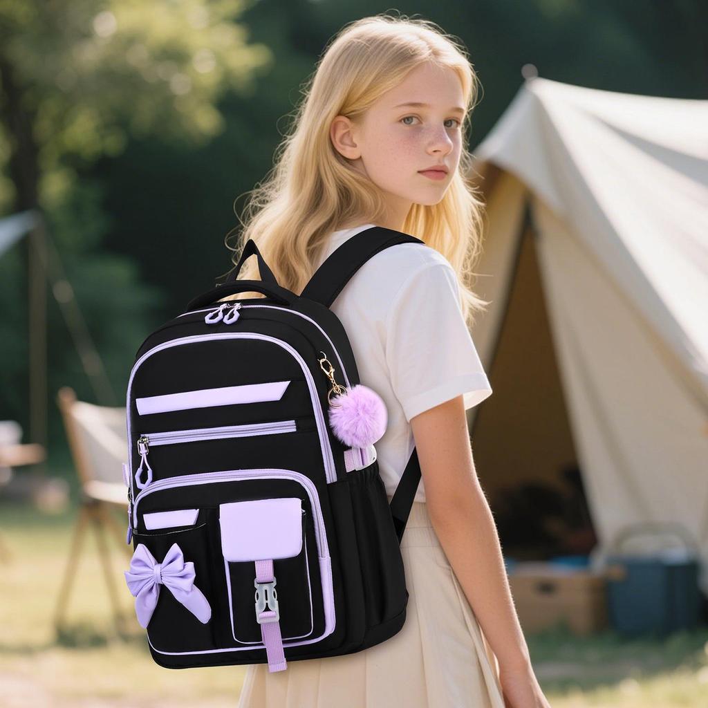 Set Zaino Viola 3 Pezzi: Zaino Scolastico, Borsa Pranzo e Borsone per Libri per Studenti
