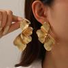 Large Gold Color 3D Textured Flower Drop Earrings For Women Fashion Vintage Geometric Dangle Earring Statement Jewelry Gift