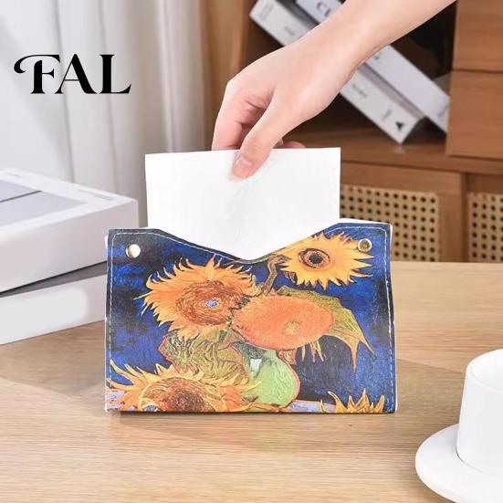 Accessorio per fazzoletti per la casa moderna, Copri scatola in pelle PU con motivo Rosa Selvatica/Girasole, Organizer pieghevole da scrivania, Portatovaglioli Multiuso