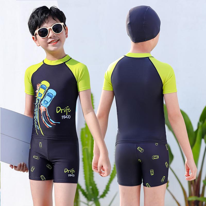 2026 Kids' Quick-Dry Short Sleeve Swimwear: Customizable Cartoon Boys' Sun-Protection Swimsuit