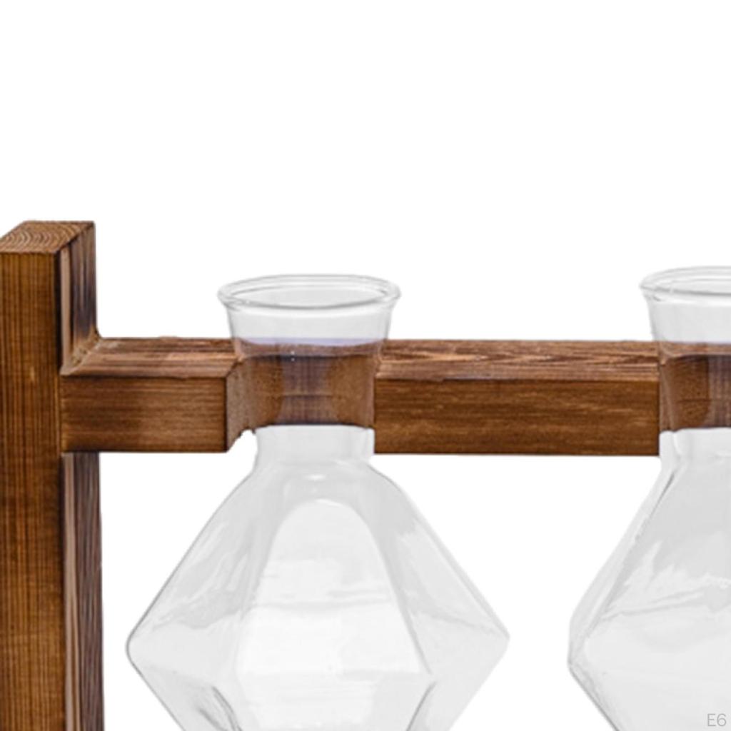 Glass Hydroponics Plant Propagating Station Desktop Vase Wooden Frame Diamond Shaped