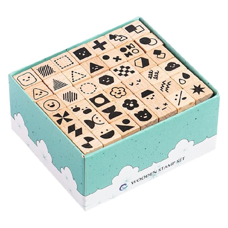 

42Pieces Wood Scrapbooking Stamp Geomotric Themed Stamp Letter Number Stamp for Scrapbooking Card Making Journal Album