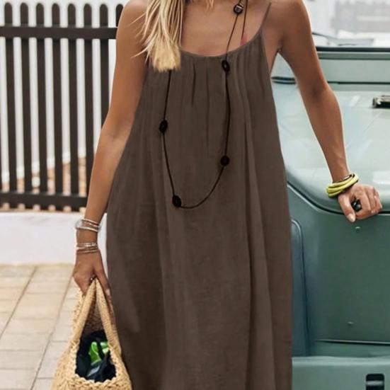 Abito Cami Donna Senza Schiena Estivo Casual Senza Maniche Boho Spiaggia Maxi Abito Spalline Sottili Vacanza Abito Lungo Estivo con Laccio Posteriore