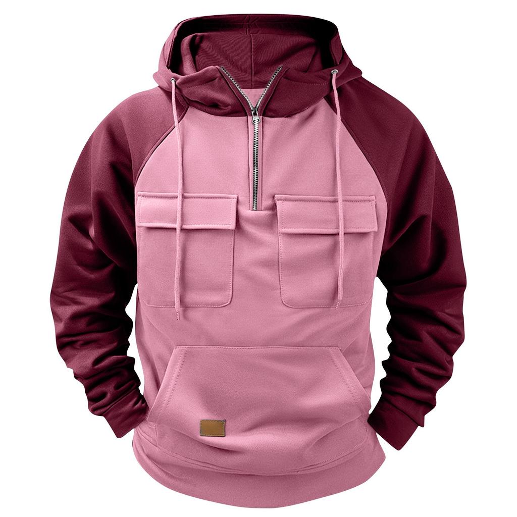 Herrenmode Colorblock Langarmtasche Lässiges Kapuzen-Sweatshirt-Top