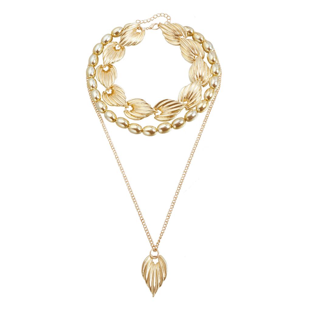 Vintage Textured Leaf Pendant Necklace Wheat Sexy Trend Sweater Chain Personalized Necklace