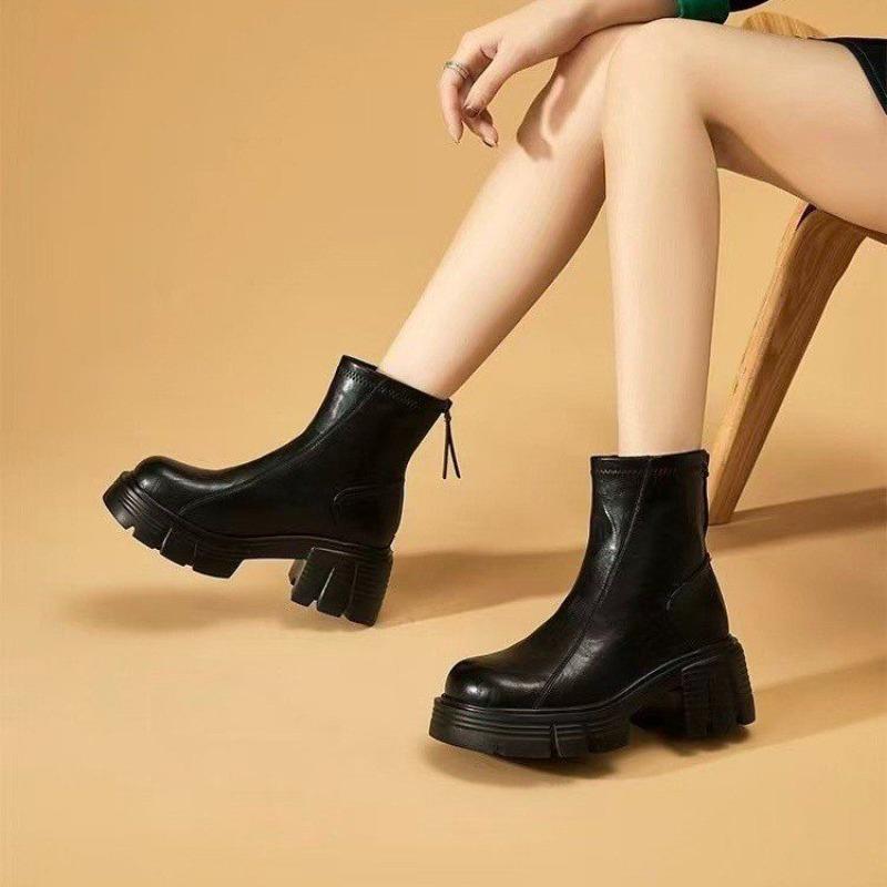 High Heels, Women's Shoes, Thick-soled Women's Boots, New Soft Leather Height-increasing Ankle Boots