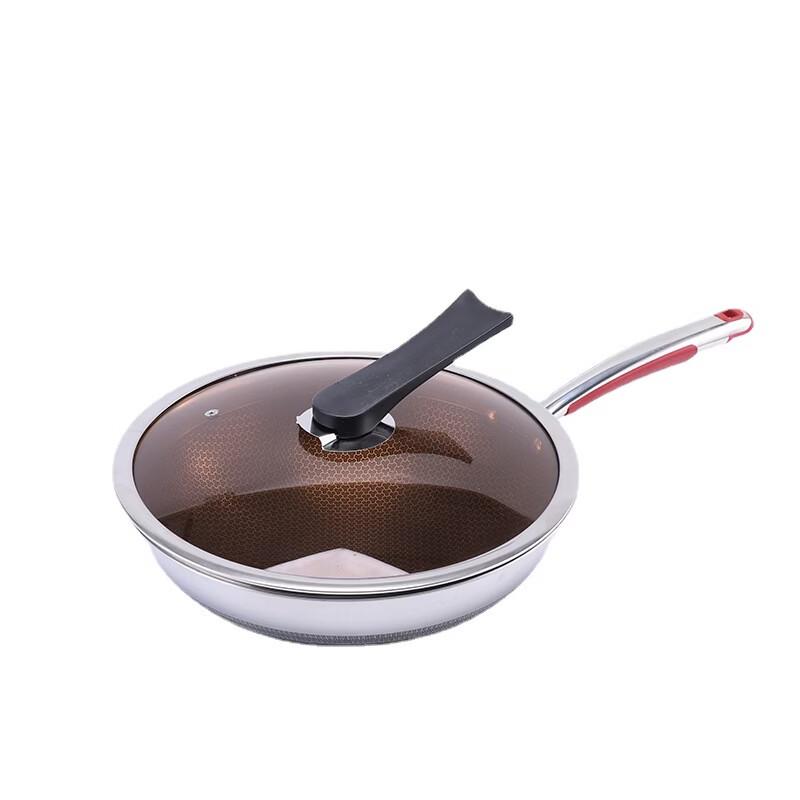 ZISIZ 32cm Stainless Steel Honeycomb Non-stick Wok