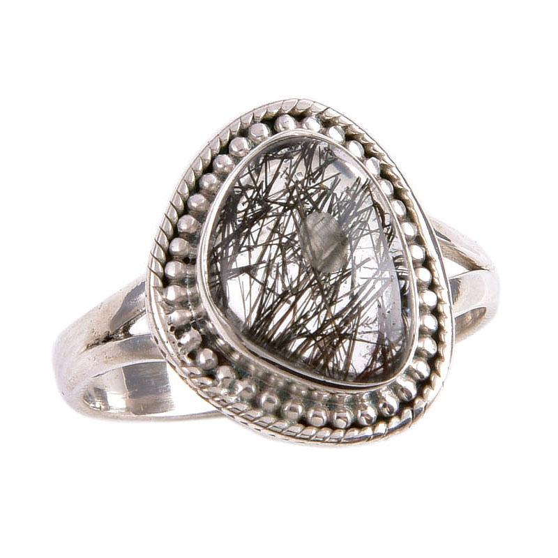 Natural Black Rutile Gemstone 925 Solid Sterling Silver Jewelry Ring S.8.5 A6k76