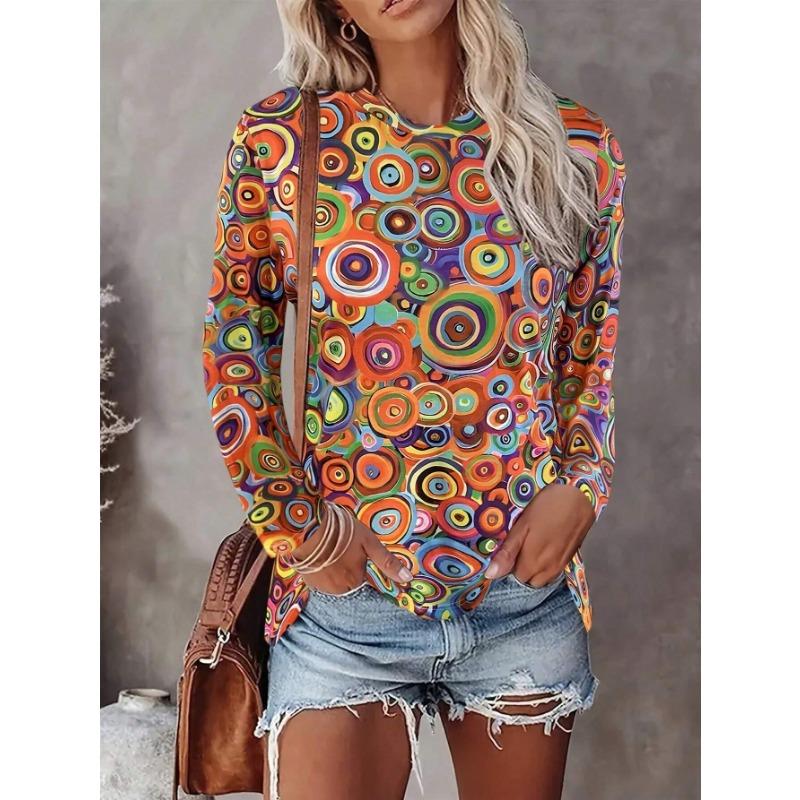 Circle Color 3d Print Long SleeveT-Shirt Casual Women's Clothing  Long Sleeve T-shirt Fashion Casual Oversized Tops Tees Female