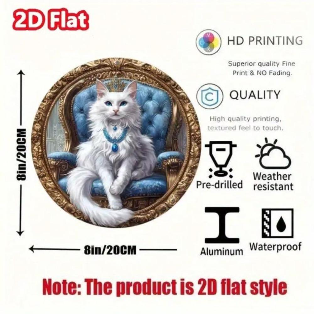 Royal Crown Cat Metal Wall Art 8x8 Inch Blue Gold Aluminum Sign