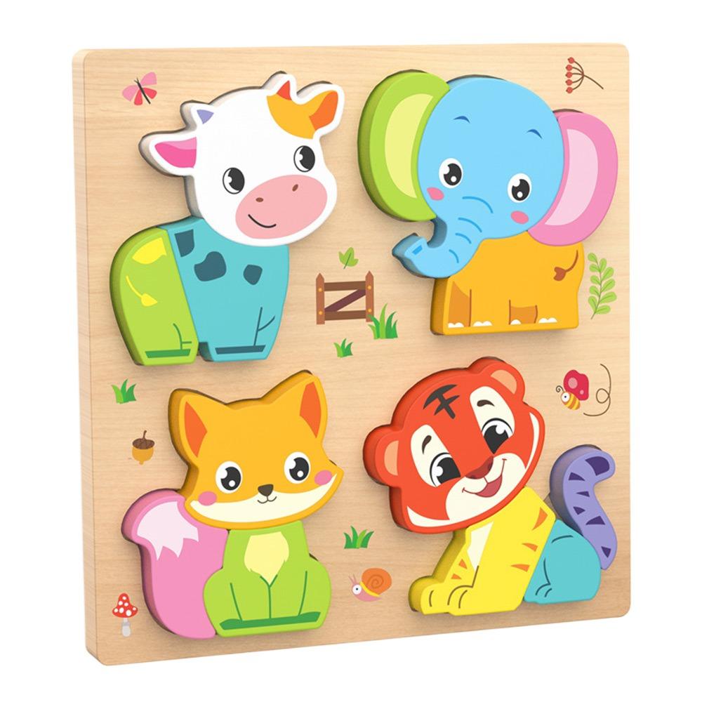 Мультяшное животное Деревянный 3D-пазл Многоцветный Пазл для раннего развития Пазл для изучения английского языка Подарки 1
