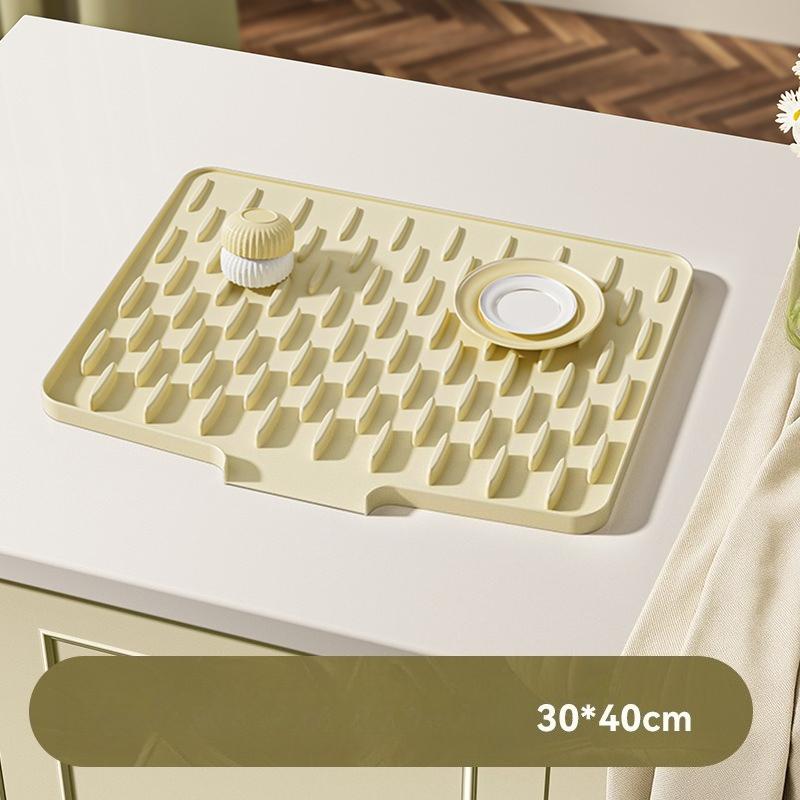 1-piece Non-Slip Silicone Kitchen Sink and Countertop Drain Mat - Heat Resistant (Up to 250°C), Built-in Drain Design, Dish