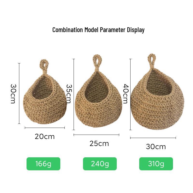 Handwoven Bird's Nest Fruit and Vegetable Storage Net Bag - Water Drop Shape, Ins Style Hanging Tapestry.