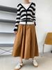 Luxi Autumn High Waist Slim Puffy A-Line Skirt with Elastic Waist and Medium Long Swing.