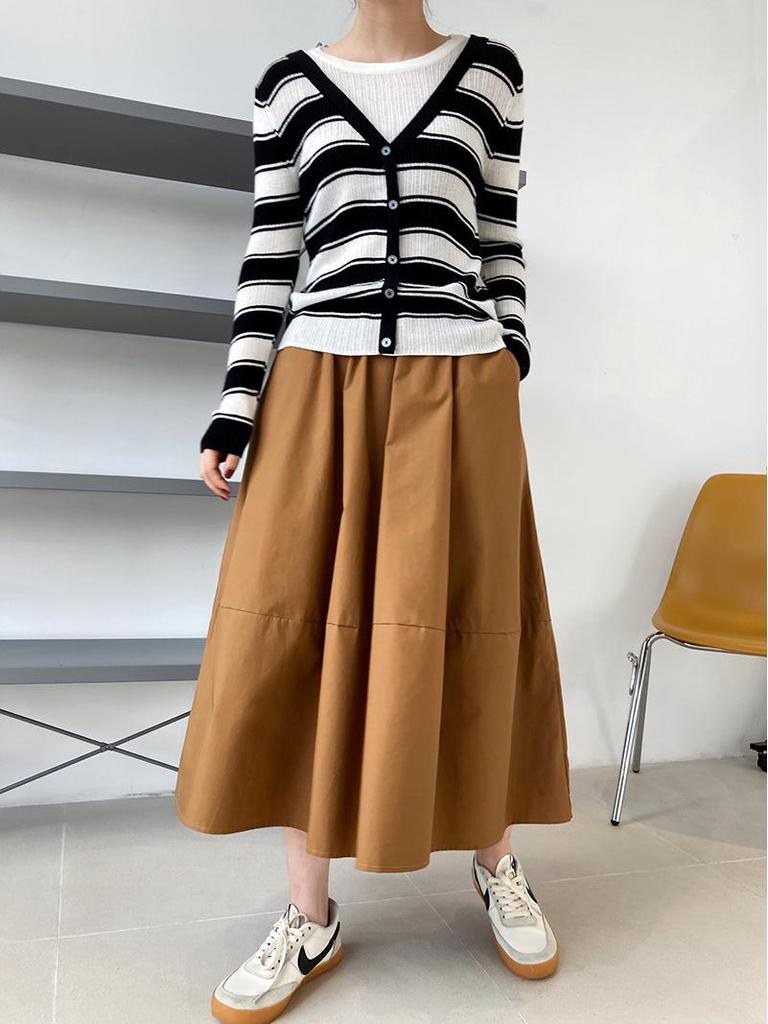 Luxi Autumn High Waist Slim Puffy A-Line Skirt with Elastic Waist and Medium Long Swing.