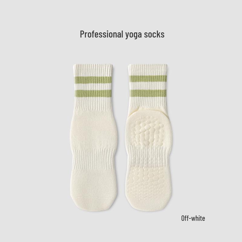 Women's Breathable Non-slip Yoga Socks - Mid-calf Striped Pilates Socks