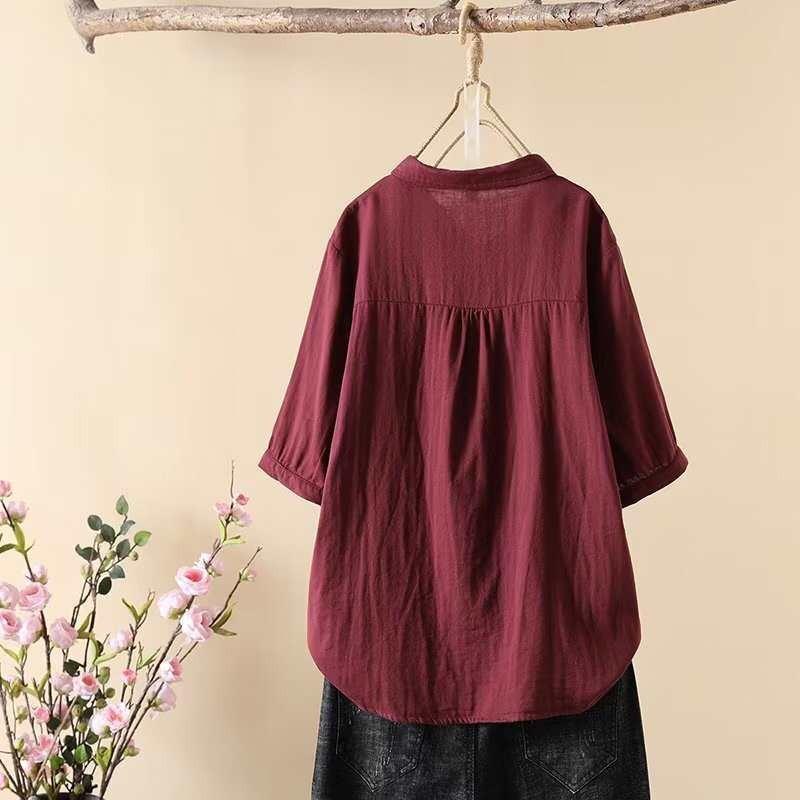 Double Layer Cotton Short Sleeved Shirt Women's Loose Sun Protection Design Niche Jacket Pure Cotton Loose Versatile Top Blouses & Shirts