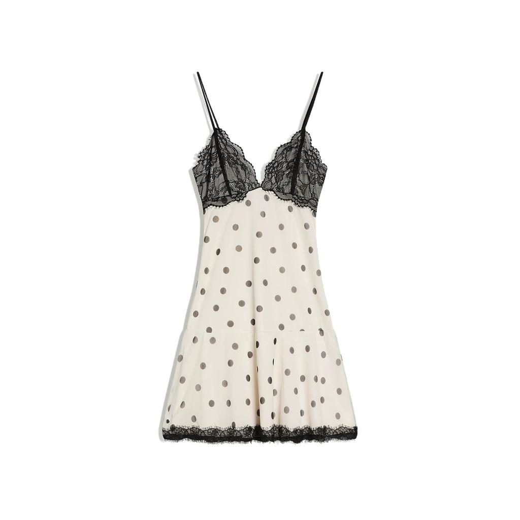 Women's Summer High-end Polka Dot Suspender Skirt Lace Lace Waist Thin Spice Girl Style Light Luxury A-word Dress