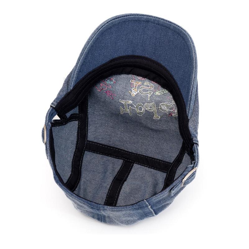 Summer Embroidery Cap Women Vintage Letter Denim Forward Cap Men Beret