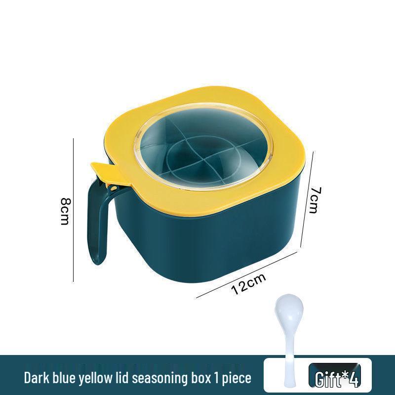 Caixa de Condimentos de Cozinha de Quatro Compartimentos com Tampa: Armazenamento Multifuncional para Sal, Açúcar, MSG
