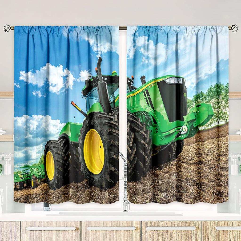 Two pieces pieces - cartoon dozer - printed drapes - Polyester material - suitable for for bedroom living room study room privacy curtain