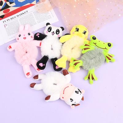 Plush Hair Rope Frog Rabbit Panda Little Yellow Duck Cows Elastic Ponytail Holder  Woman Girl Kids Animal Scrunchies Hairband