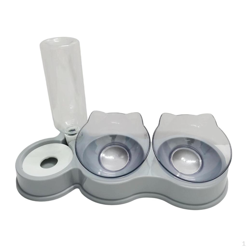 Double Cat Bowls Pet Feeder 15°tilted,with Automatic Water Bottle,Pet Food Bowl,Raised