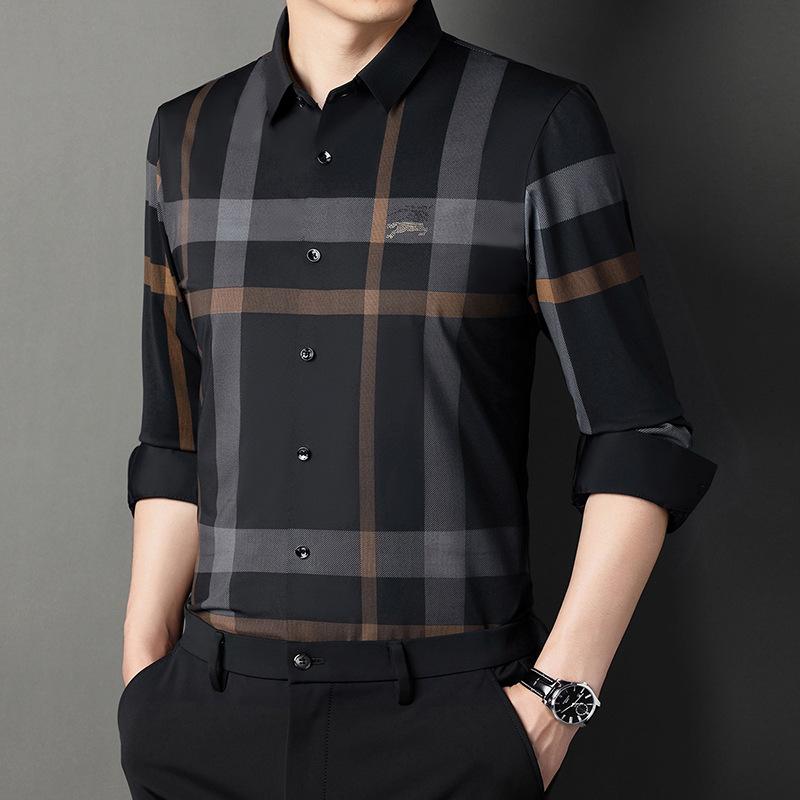 

Бесшовная рубашка для мужчин, весна и осень, деловая рубашка с лацканами для мужчин среднего возраста, свободная полосатая мужская рубашка с длинными рукавами XXXXL